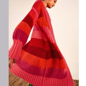 FARM Rio Striped Pink Long Maxi Cardigan